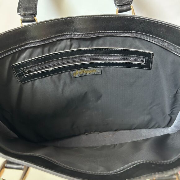 Vintage Phillippe Black Leather Structured Tote Bag H11"x W14.75" - Picture 3 of 9
